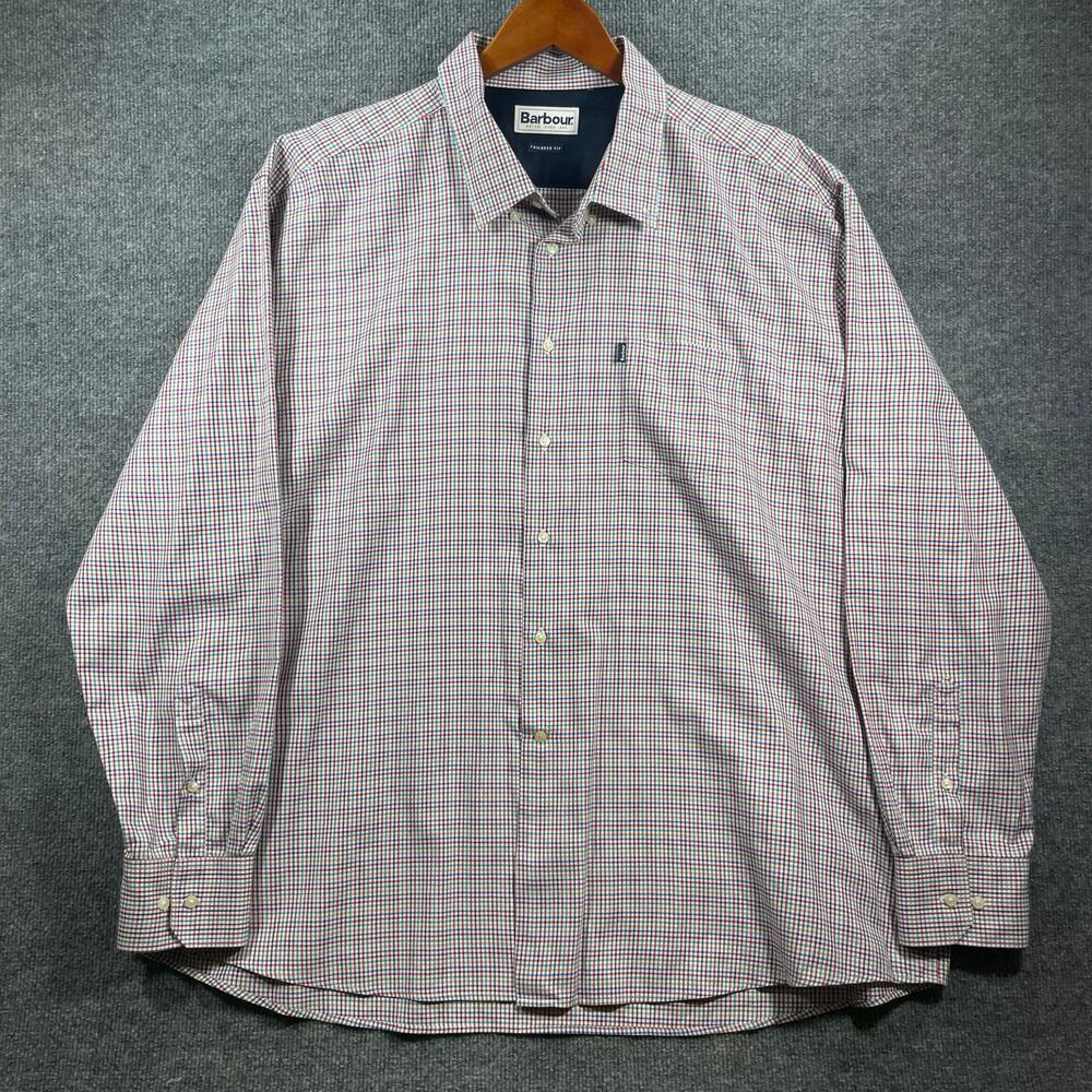 Barbour Button Down Shirt Men's XXL Multicolor Gingham Plaid Tailored Fit